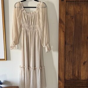 Moon River Cream Long Sleeve Dress